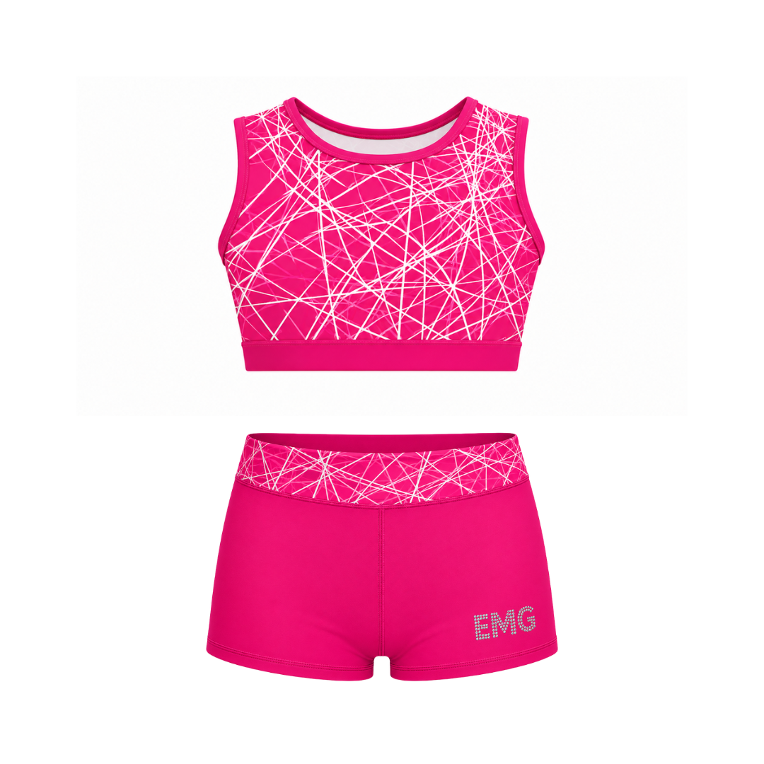 FRACTURED PINK CROP TOP SET (CLOSED BACK)
